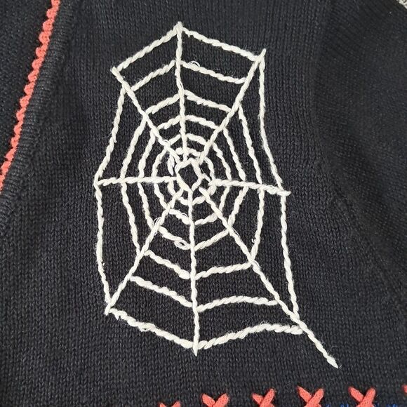 Vtg Terazzo Halloween Ugly Button Sweater Cardigan Owl Cat Ghost  Granny Core - Picture 5 of 9